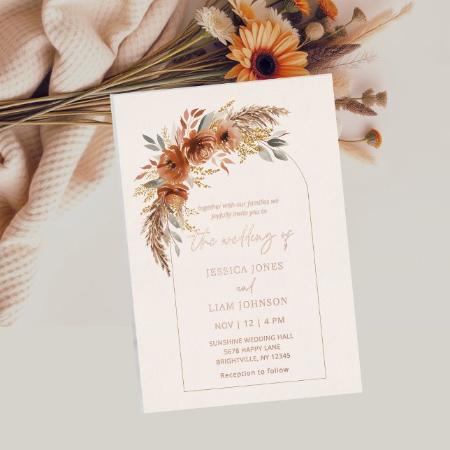 Modern Elegant Terracotta Fall Floral Wedding  (Modern Elegant Terracotta Fall Floral Wedding Foil Invitation)