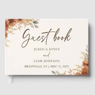 Modern Elegant Terracotta Fall Floral Wedding Guest Book