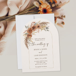 Modern Elegant Terracotta Fall Floral Wedding Invitation
