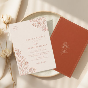 Modern Elegant Terracotta Floral Botanical Wedding Invitation