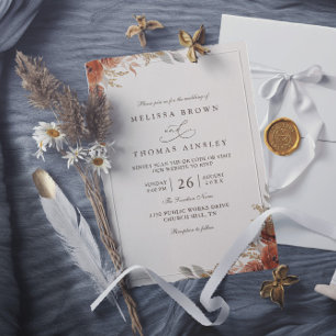 Modern Elegant Terracotta Floral QR Code Wedding Invitation