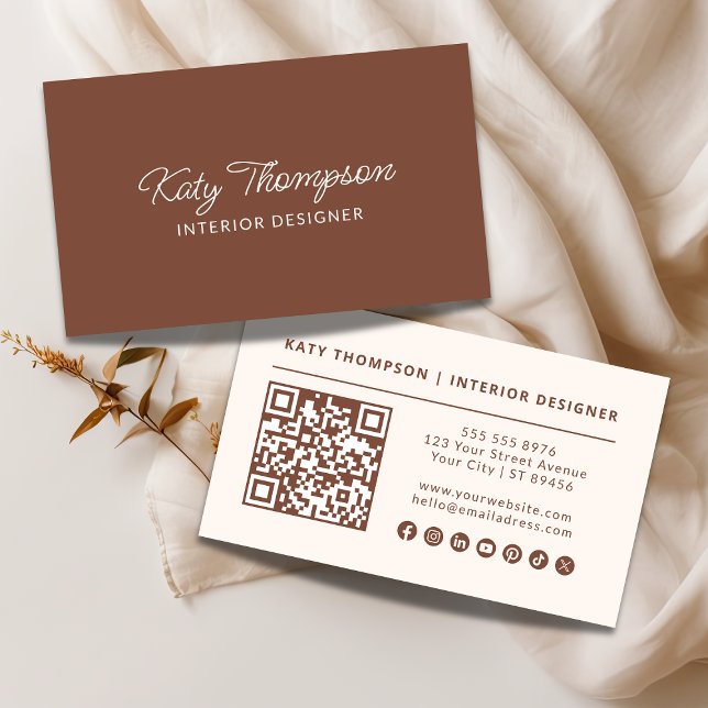 Modern Elegant Terracotta Minimalist QR Code Business Card (Creator Uploaded)