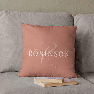Modern Elegant Terracotta Monogram Initial Name Cushion