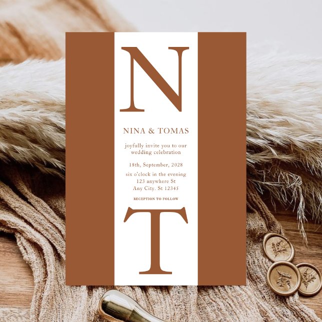 Modern Elegant Terracotta Monogram Initial Wedding Invitation (Creator Uploaded)