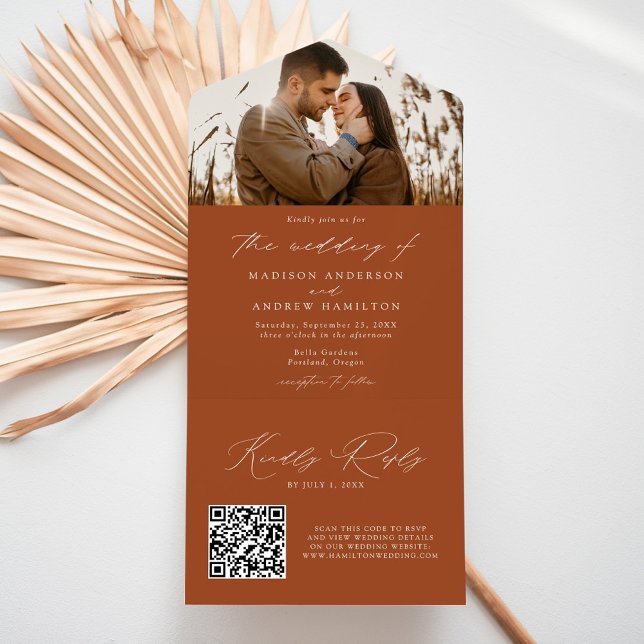 Modern Elegant Terracotta Photo Wedding All In One Invitation (Creator Uploaded)