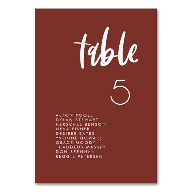 Modern elegant terracotta seating chart cards (Front)