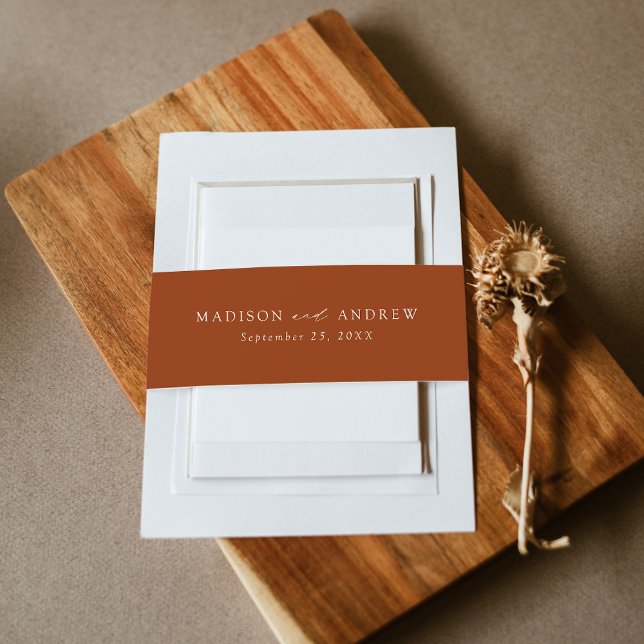 Modern Elegant Terracotta Wedding Invitation Belly Band (Creator Uploaded)