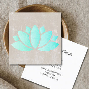 Modern Elegant Texture Beige Blue Lotus Yoga Square Business Card