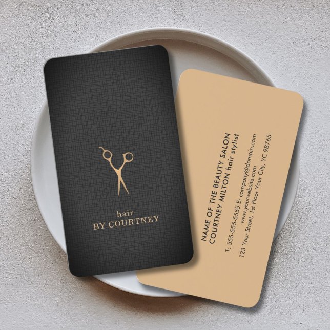 Modern Elegant Texture Faux Gold Hair Stylist Business Card (Creator Uploaded)