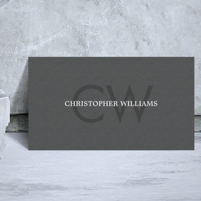 Modern Elegant Texture Grey Monogram Consultant Business Card (Creator Uploaded)