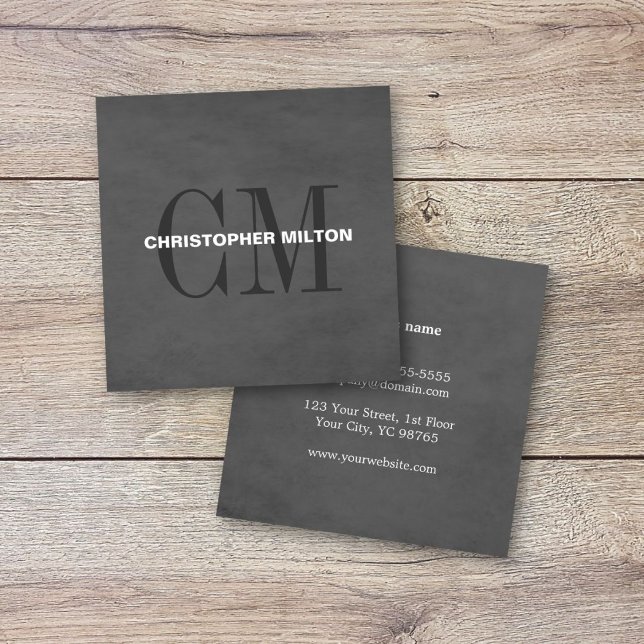 Modern Elegant Texture Grey Monogram Consultant Square Business Card (Creator Uploaded)