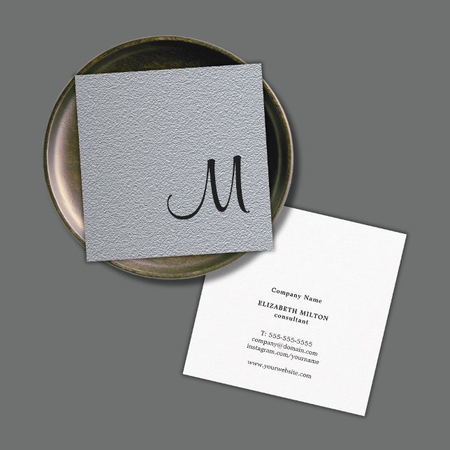 Modern Elegant Texture Grey Monogram Consultant Square Business Card (Creator Uploaded)