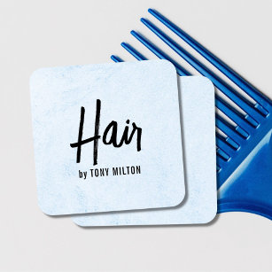Modern Elegant Texture LighBlue Bold Hair Stylist  Square Business Card