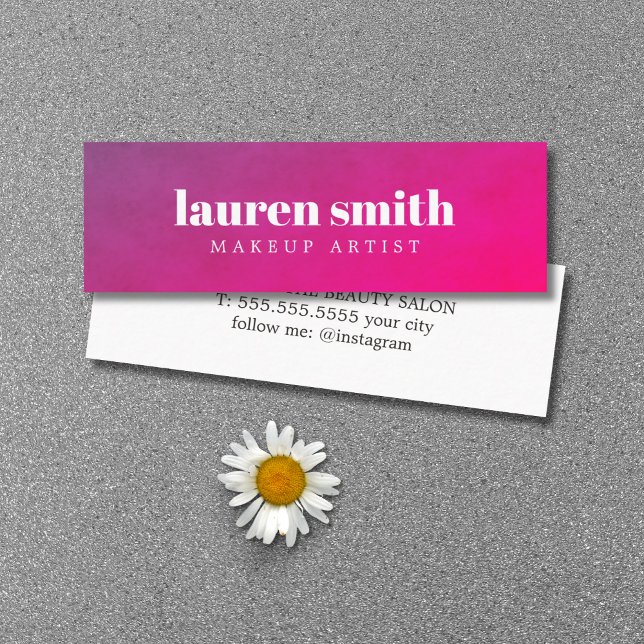 Modern Elegant Texture Purple Pink Makeup Artist Mini Business Card (Creator Uploaded)
