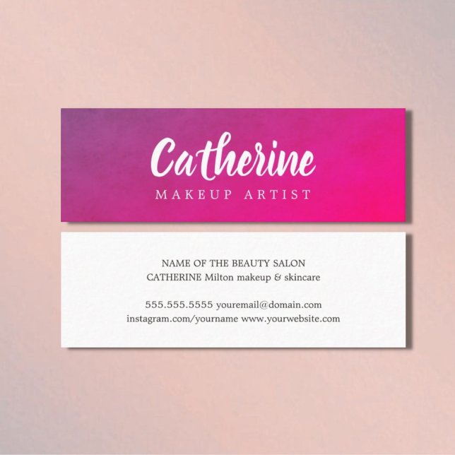 Modern Elegant Texture Purple Pink Makeup Artist Mini Business Card (Creator Uploaded)