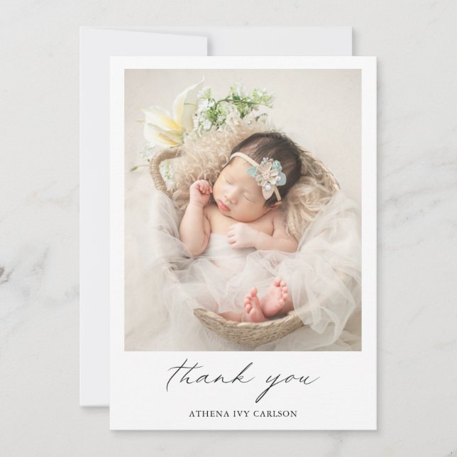 Modern Elegant Thank You Photo Simple Birth Announcement (Front)