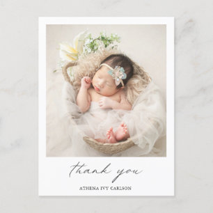 Modern Elegant Thank You Photo Simple Birth Announcement Postcard