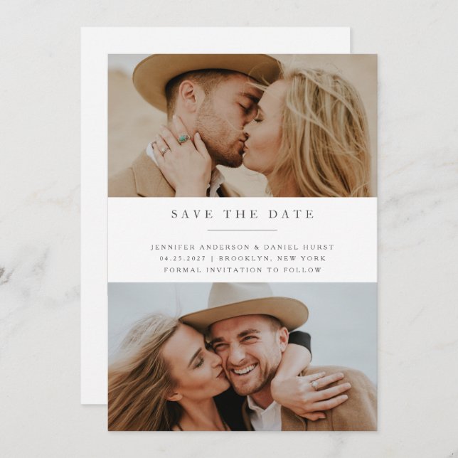Modern Elegant three Photo Save the Date (Front/Back)