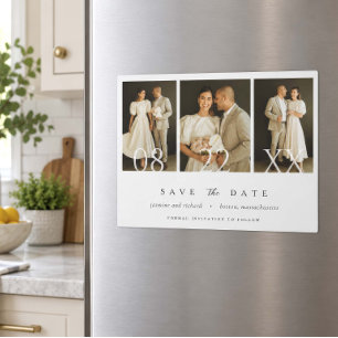 Modern Elegant Three Photo Wedding Save the Date Magnetic Invitation