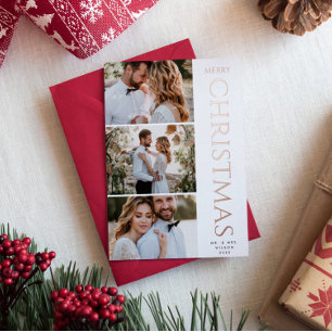 Modern Elegant Three Photo White Christmas