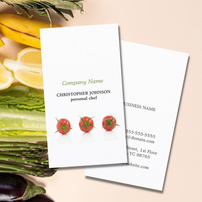 Modern Elegant Tomato Photo Personal Chef Business Card (Creator Uploaded)