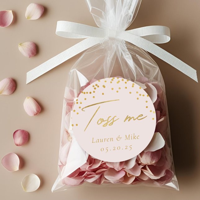 Modern Elegant Toss Me Wedding Confetti Favour Classic Round Sticker (Creator Uploaded)