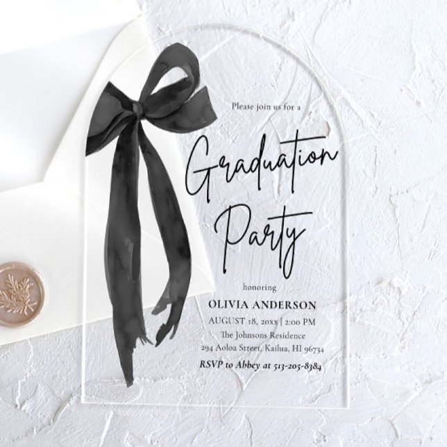 Modern Elegant Trendy Black Bow Graduation Arched Acrylic Invitations (Modern Elegant Trendy Black Bow Graduation Arched Acrylic Invitation)
