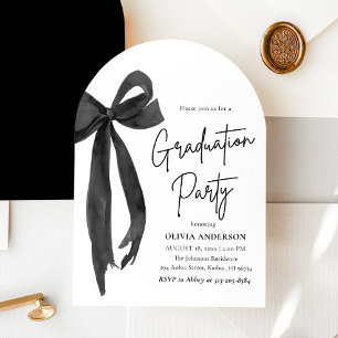 Modern Elegant Trendy Black Bow Graduation Arched Invitation