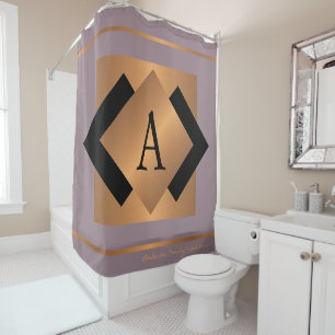 Modern elegant trendy gold monogrammed black chic shower curtain