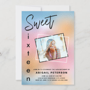 Modern elegant trendy holographic sweet sixteen invitation