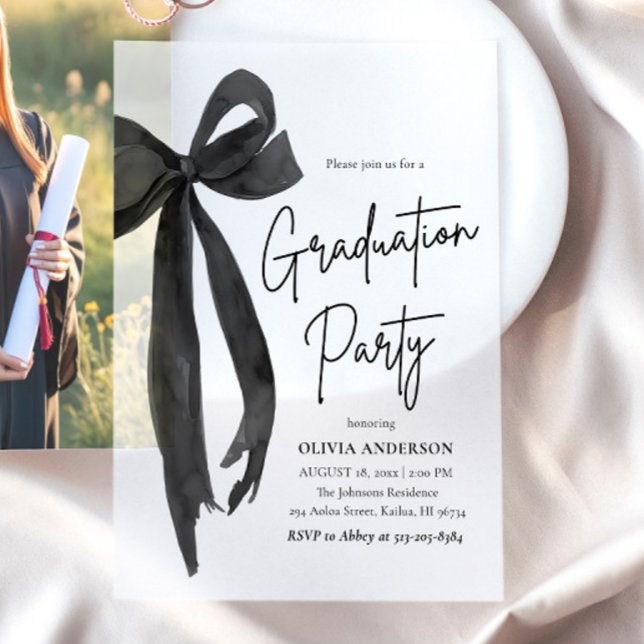 Modern Elegant Trendy Stylish Black Bow Graduation Vellum Invitations (Modern Elegant Trendy Stylish Black Bow Graduation Vellum Invitation)