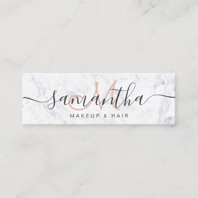Modern elegant trendy white marble makeup hair mini business card (Front)