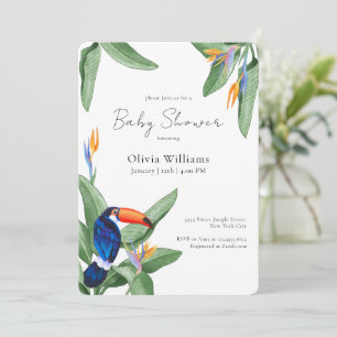 Modern Elegant Tropical Floral Bird Baby Shower  Invitation