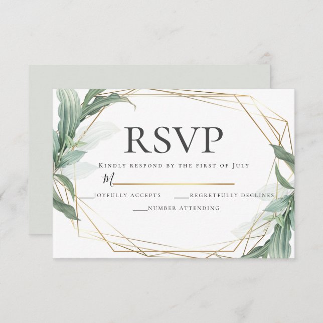 Modern Elegant Tropical Leaves Wedding RSVP Invitation (Front/Back)