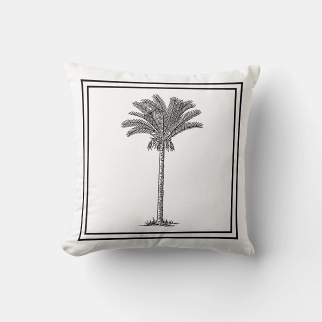 Modern Elegant Tropical Palm Tree Black White Cushion (Front)
