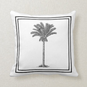 Modern Elegant Tropical Palm Tree Black White Cushion