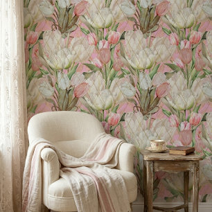 Modern Elegant Tulips With Gold Pattern Wallpaper
