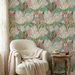 Modern Elegant Tulips With Gold Pattern Wallpaper