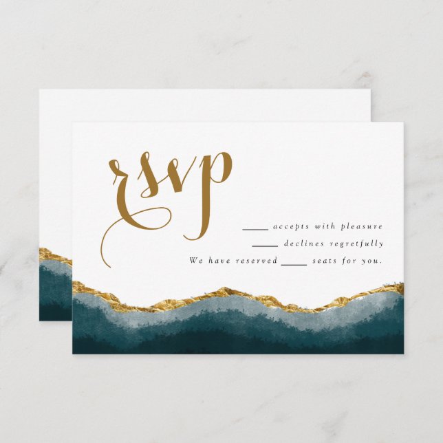 Modern Elegant Turquoise Gold Agate Wedding Enclosure Card (Front/Back)