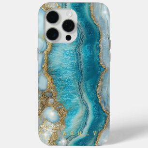Modern Elegant Turquoise Gold Marble iPhone 15 Pro Max Case