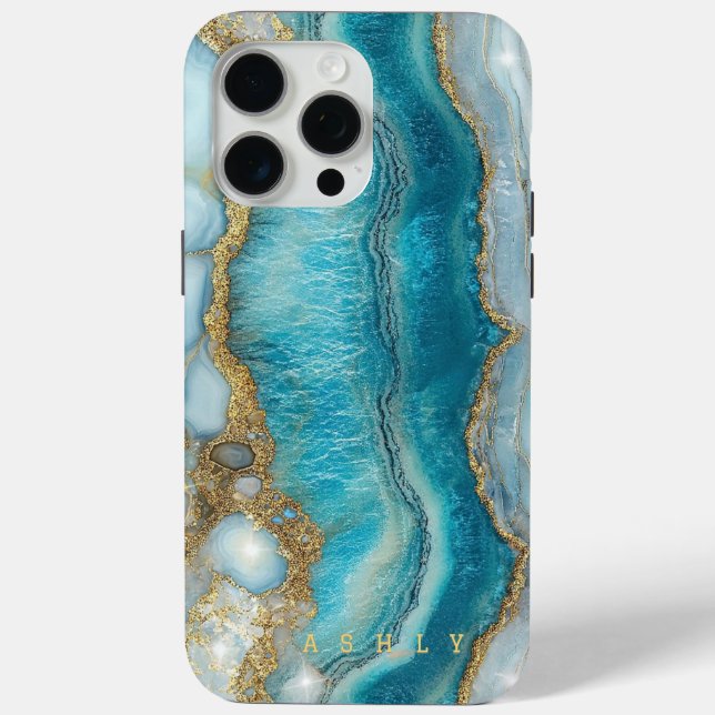 Modern Elegant Turquoise Gold Marble Case-Mate iPhone Case (Back)