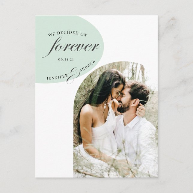 modern elegant turquoise photo save the date postcard (Front)