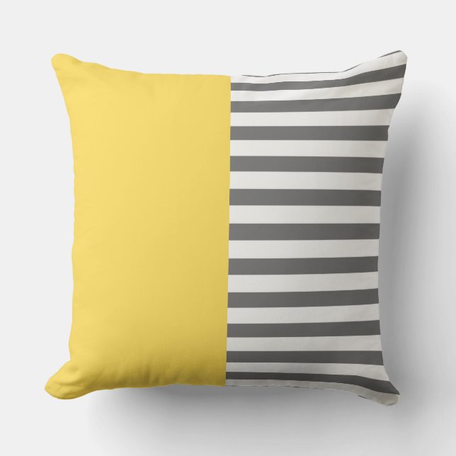 Modern elegant two tone two style stripes yellow  cushion (Front)