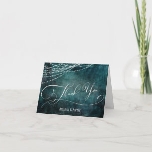 Modern Elegant Type & Lights Teal Scratched Grunge Thank You Card