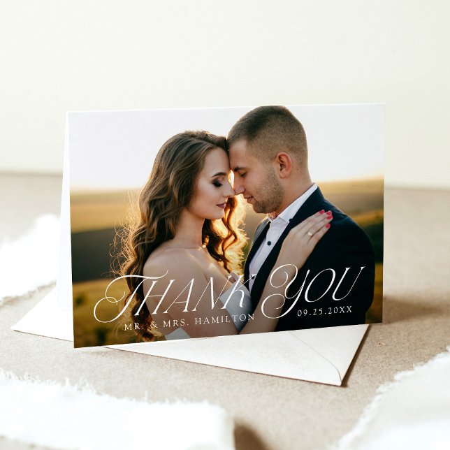 Modern Elegant Typography 2 Photo Wedding Thank You Card (Creator Uploaded)