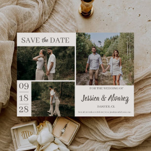 Modern Elegant Typography 3 Photos Collage Wedding Save The Date