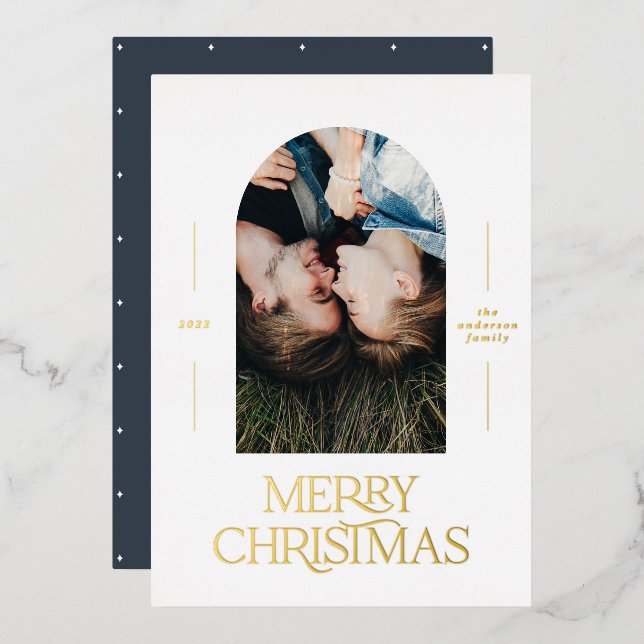 Modern elegant typography blue photo Christmas (Front/Back)