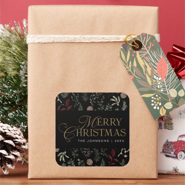 Modern Elegant Typography Botanical Christmas  Square Sticker (Holiday)