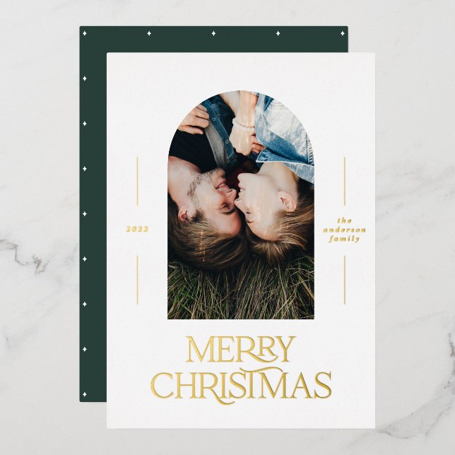 Modern elegant typography green photo Christmas (Front/Back)