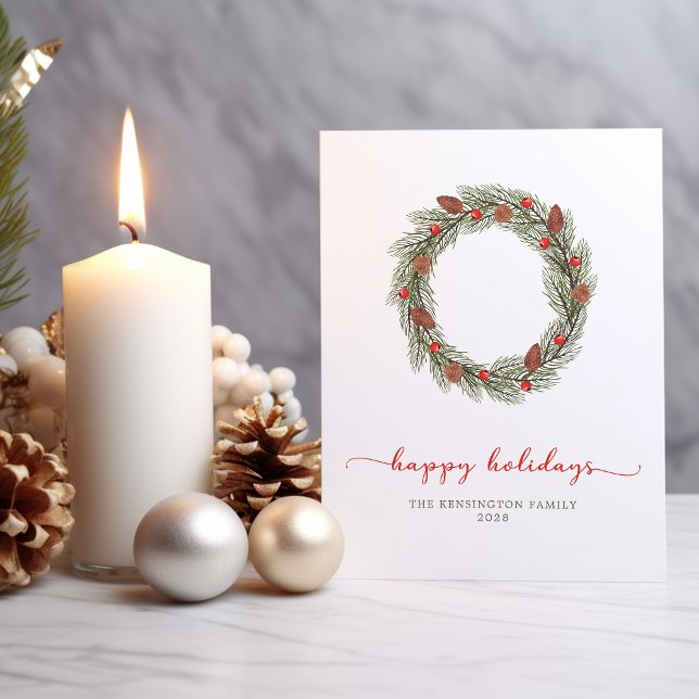 Modern Elegant Typography Happy Holidays Wreath (Modern Elegant Typography Happy Holidays Wreath Card)